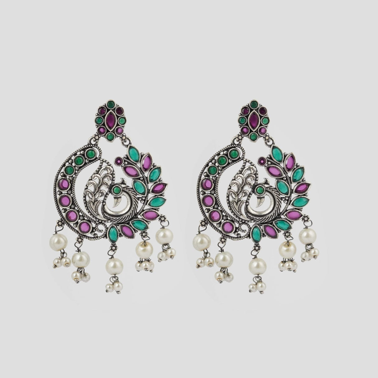 Indian Oxidized Jhumka Earrings for Women - Indian Peacock Earrings Ethnic Chandbali Jhumki Oxidized Beaded Bollywood Style Dangle Earring Jewelry for Bride | Birthday Gift for Her - LoveNspire