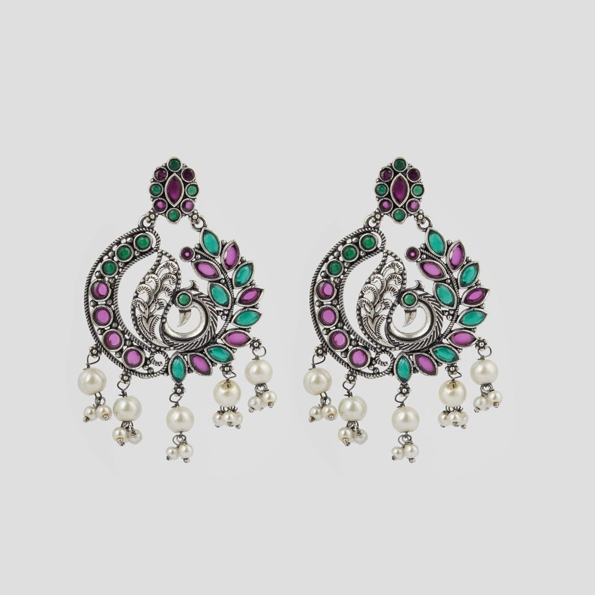 Indian Oxidized Jhumka Earrings for Women - Indian Peacock Earrings Ethnic Chandbali Jhumki Oxidized Beaded Bollywood Style Dangle Earring Jewelry for Bride | Birthday Gift for Her - LoveNspire