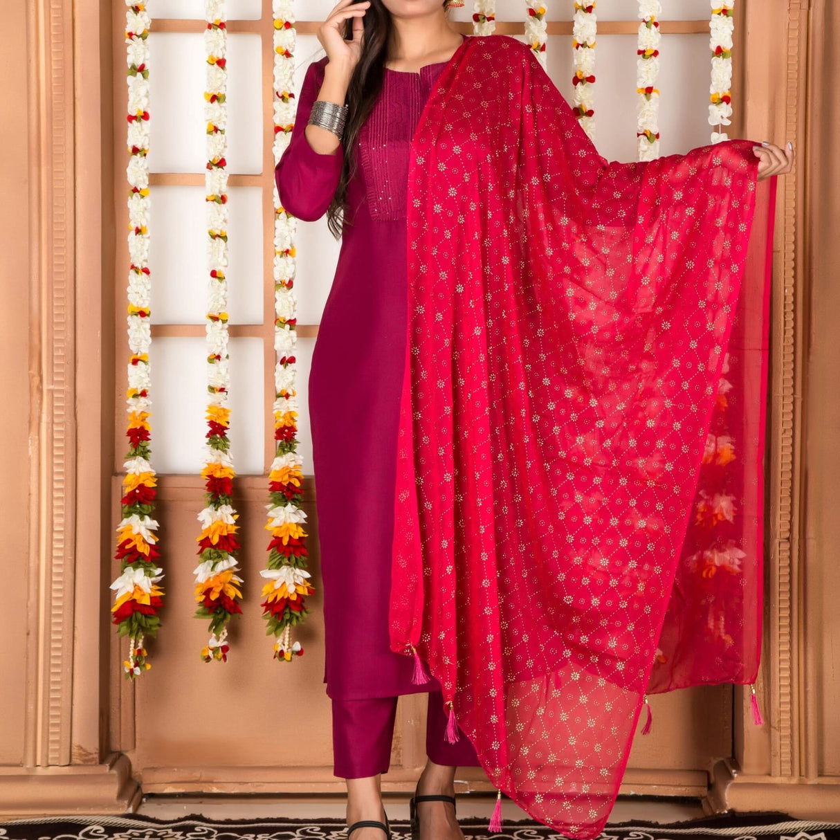 Chiffon Dupatta for Women Printing Scarf Shawl Wrap Soft Indian Wedding Lightweight Dupatta with Tassels Lace - LoveNspire