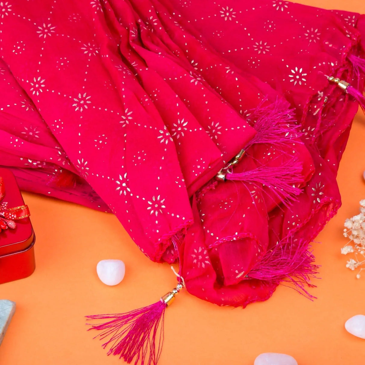 Chiffon Dupatta for Women Printing Scarf Shawl Wrap Soft Indian Wedding Lightweight Dupatta with Tassels Lace - LoveNspire