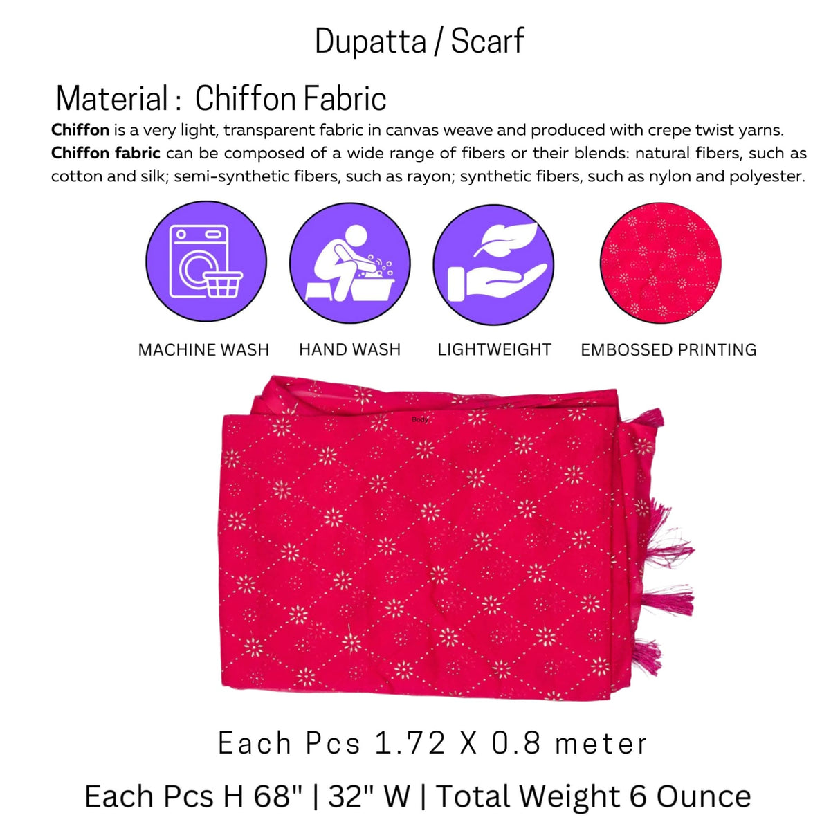 Chiffon Dupatta for Women Printing Scarf Shawl Wrap Soft Indian Wedding Lightweight Dupatta with Tassels Lace - LoveNspire