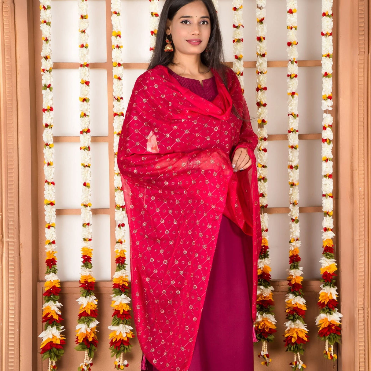 Chiffon Dupatta for Women Printing Scarf Shawl Wrap Soft Indian Wedding Lightweight Dupatta with Tassels Lace - LoveNspire