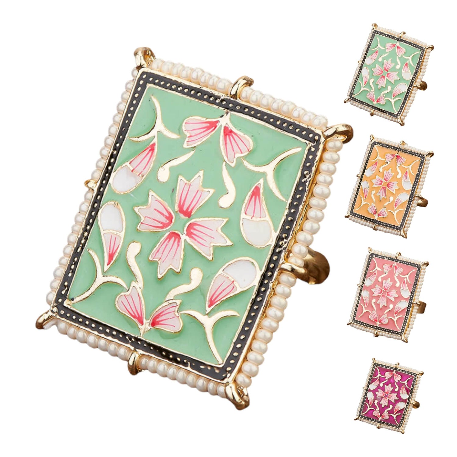 Classic Ring Meenakari Work Designer Adjustable Pearl Finger Ring for Women Minakari Ring with Gold Plating Statement Ring Boho Open Wrap Indian Bollywood Jewelry for Wedding Party - LoveNspire