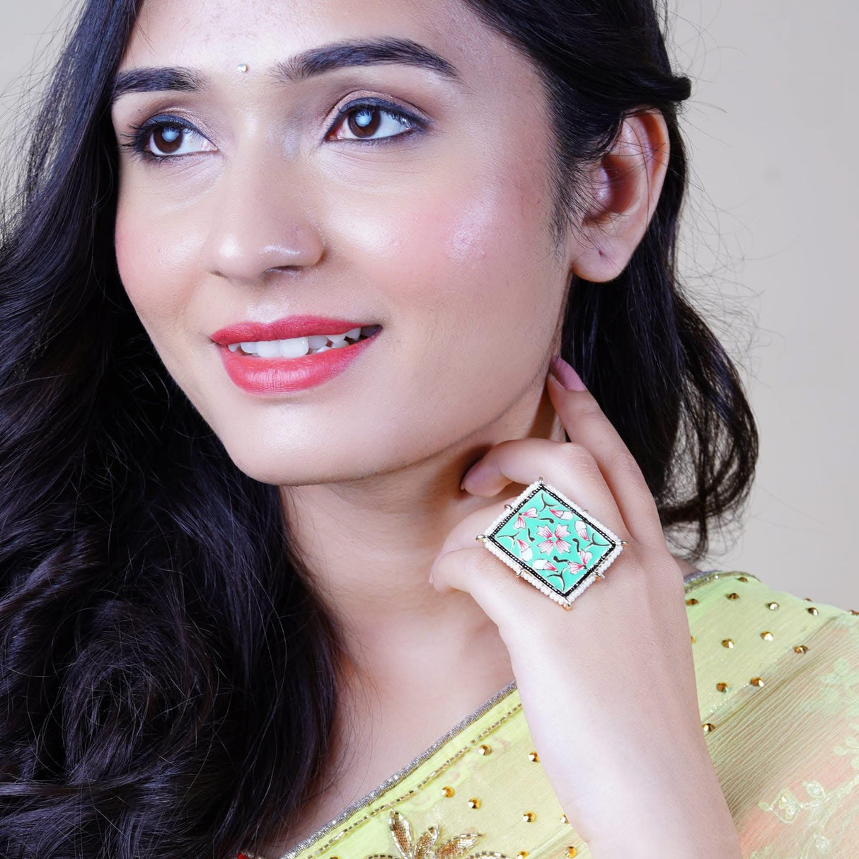 Classic Ring Meenakari Work Designer Adjustable Pearl Finger Ring for Women Minakari Ring with Gold Plating Statement Ring Boho Open Wrap Indian Bollywood Jewelry for Wedding Party - LoveNspire