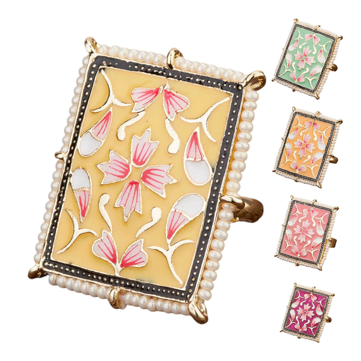 Classic Ring Meenakari Work Designer Adjustable Pearl Finger Ring for Women Minakari Ring with Gold Plating Statement Ring Boho Open Wrap Indian Bollywood Jewelry for Wedding Party - LoveNspire