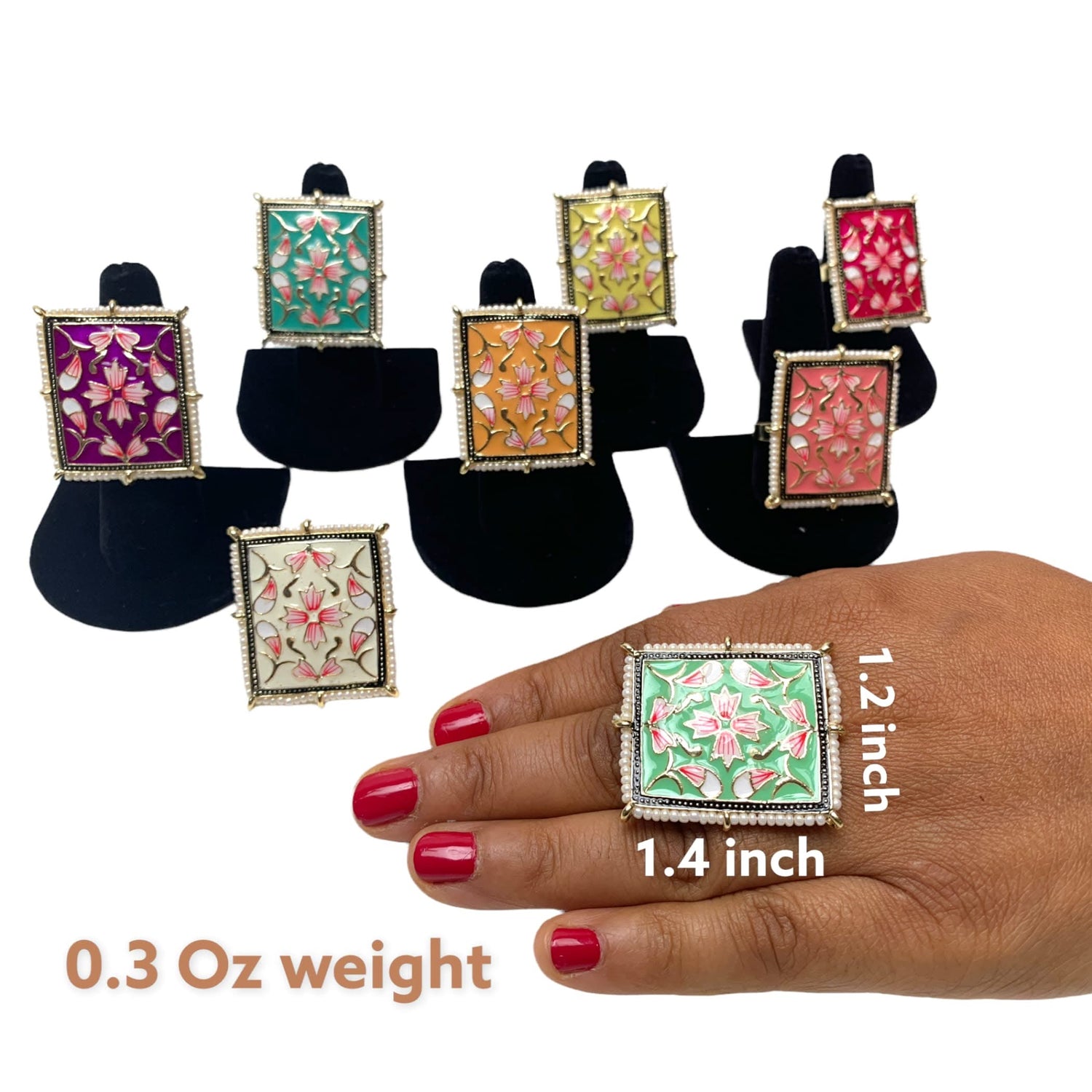 Classic Ring Meenakari Work Designer Adjustable Pearl Finger Ring for Women Minakari Ring with Gold Plating Statement Ring Boho Open Wrap Indian Bollywood Jewelry for Wedding Party - LoveNspire