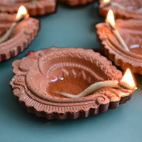 Clay Diya for Pooja Terracotta Clay Diyas Diwali Decoration Puja Deepak for Home Office Temple Decor Traditional Handmade Vilakku Oil Lamps Mitti Ka Diva Deepawali Indian Gift Items - LoveNspire