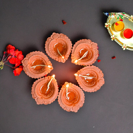 Clay Diya for Pooja Terracotta Clay Diyas Diwali Decoration Puja Deepak for Home Office Temple Decor Traditional Handmade Vilakku Oil Lamps Mitti Ka Diva Deepawali Indian Gift Items - LoveNspire