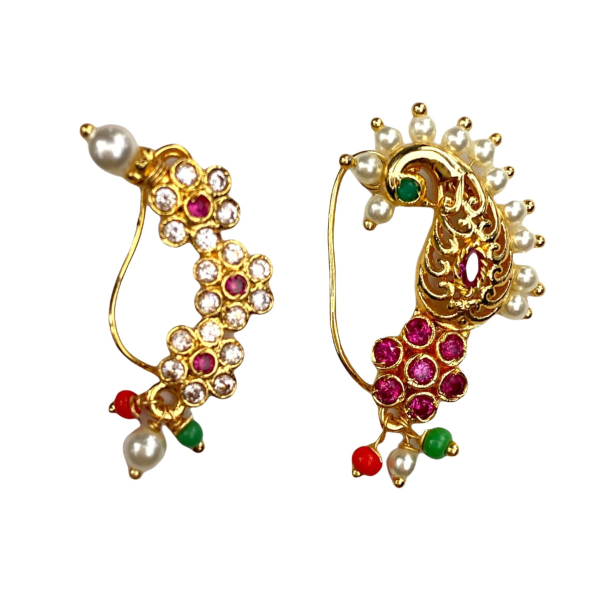 Antique Golden Pressing Nose Ring Gold Plating Clip on Marathi Nath Nosepin Jewelry for Women Bollywood Style Indian Snap on Nose Ring Jewelry Gift Non-piercing Nosepin - LoveNspire