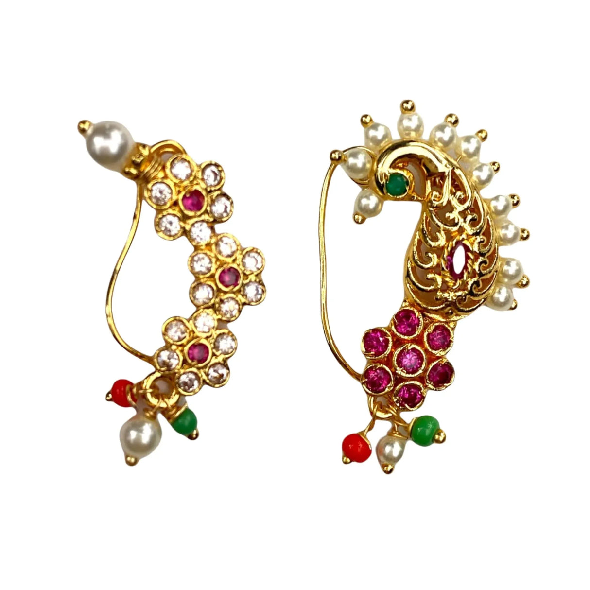 Antique Golden Pressing Nose Ring Gold Plating Clip on Marathi Nath Nosepin Jewelry for Women Bollywood Style Indian Snap on Nose Ring Jewelry Gift Non-piercing Nosepin - LoveNspire