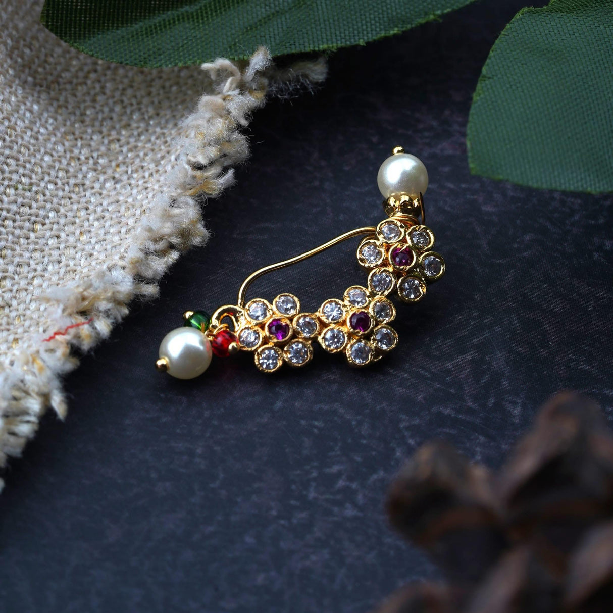 Antique Golden Pressing Nose Ring Gold Plating Clip on Marathi Nath Nosepin Jewelry for Women Bollywood Style Indian Snap on Nose Ring Jewelry Gift Non-piercing Nosepin - LoveNspire