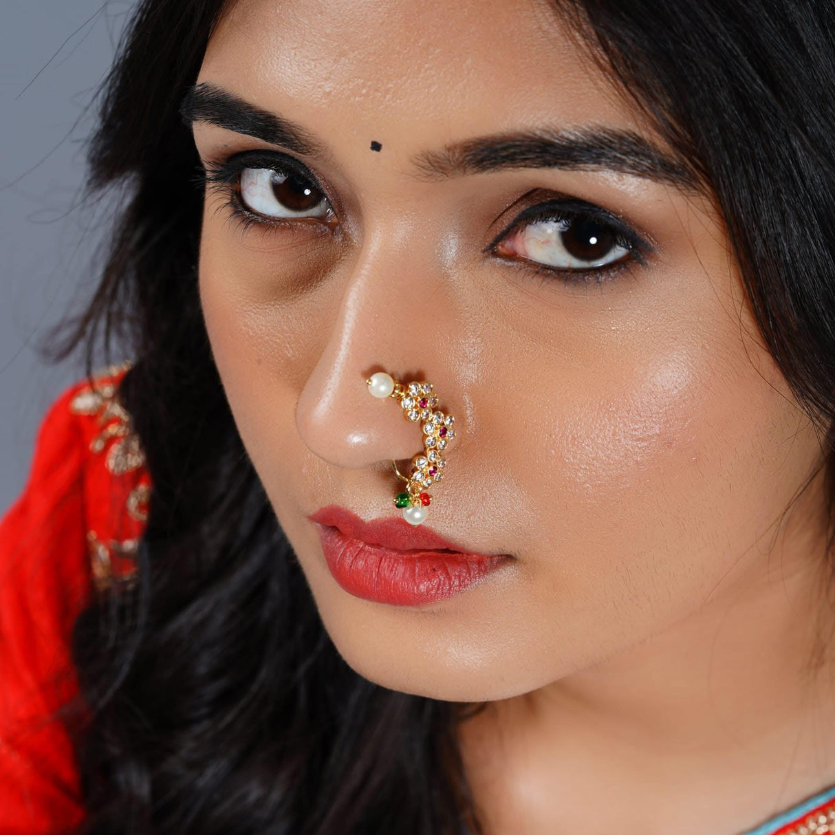 Antique Golden Pressing Nose Ring Gold Plating Clip on Marathi Nath Nosepin Jewelry for Women Bollywood Style Indian Snap on Nose Ring Jewelry Gift Non-piercing Nosepin - LoveNspire