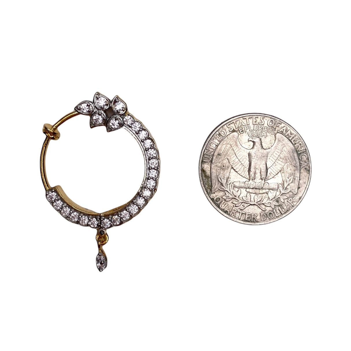 Cz Nose Ring with Rhodium Plating - Leaf Design Nosepin Jewelry for Women Teardrop Indian Nose Rings Hoops Non-Piercing Nose Pin Septum Ring Pressable Silver Bridesmaid Nath Gift for Her - LoveNspire