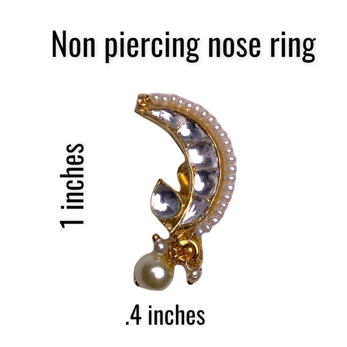 Kundan Classis Nose Ring for Women - Indian Marathi Bridal Nath Designer Moon Clip-on Nose Ring Faux Pearl with Gold Platting Bollywood Style Nath Non-Piercing Nose Accessory Gift for Her - LoveNspire