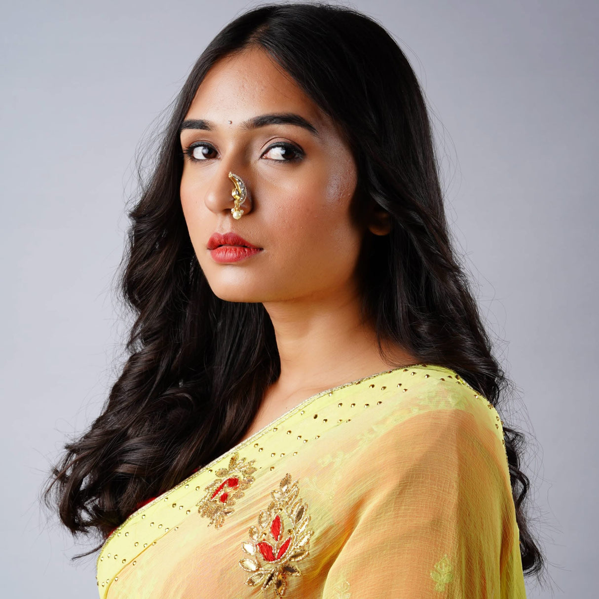 Kundan Classis Nose Ring for Women - Indian Marathi Bridal Nath Designer Moon Clip-on Nose Ring Faux Pearl with Gold Platting Bollywood Style Nath Non-Piercing Nose Accessory Gift for Her - LoveNspire