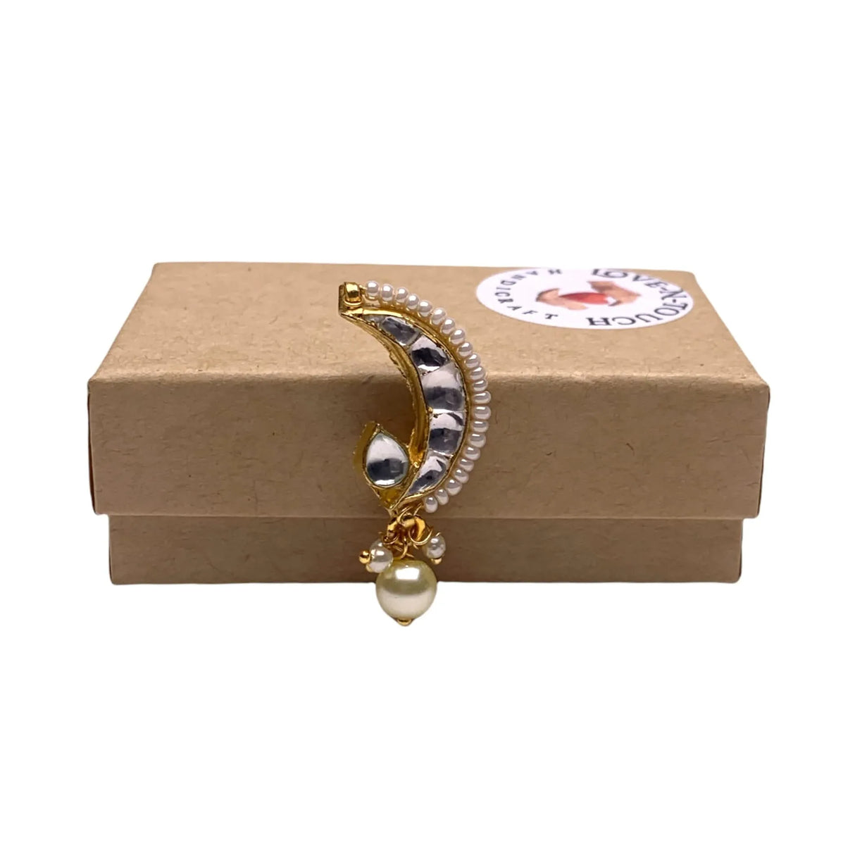 Kundan Classis Nose Ring for Women - Indian Marathi Bridal Nath Designer Moon Clip-on Nose Ring Faux Pearl with Gold Platting Bollywood Style Nath Non-Piercing Nose Accessory Gift for Her - LoveNspire