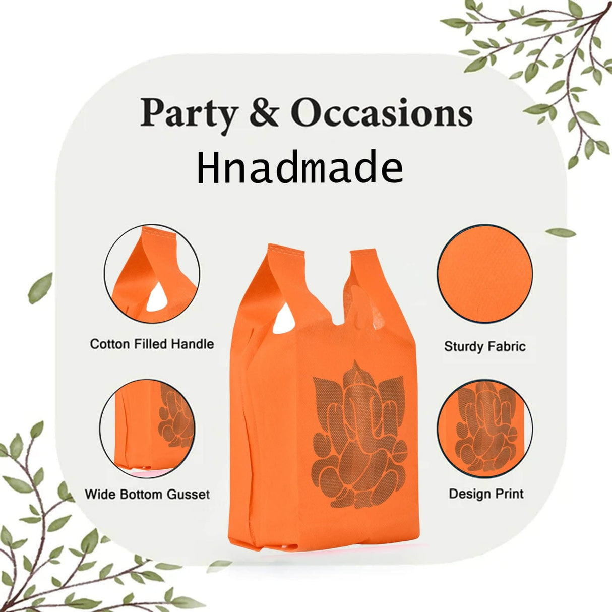 Ganesha Print Non Woven Gifts Party Favor Bags Ecofriendly Reusable for Indian Wedding Housewarming Puja - LoveNspire