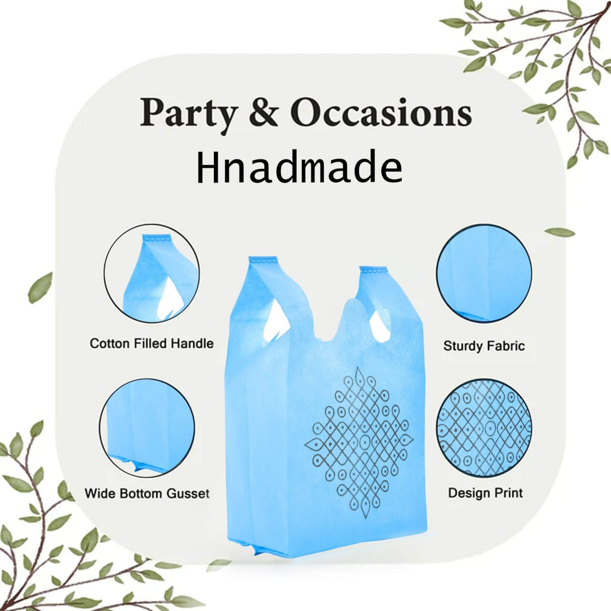 Kolam Print Return Non Woven Gifts Party Favor Bags Ecofriendly Reusable for Indian Wedding Housewarming Puja - LoveNspire