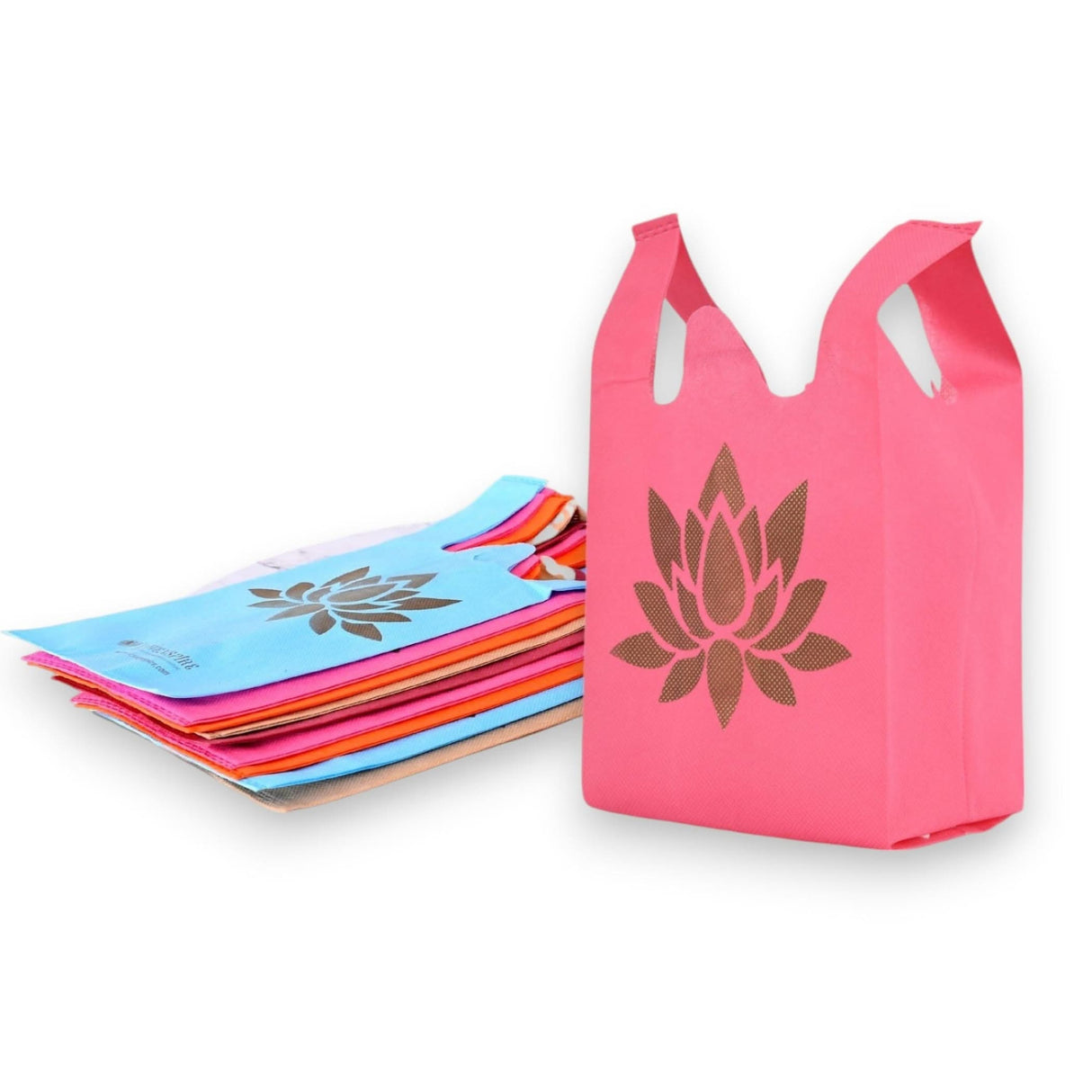 Lotus Print Return Non Woven Gifts Party Favor Bags Ecofriendly Reusable for Indian Wedding Housewarming Puja - LoveNspire