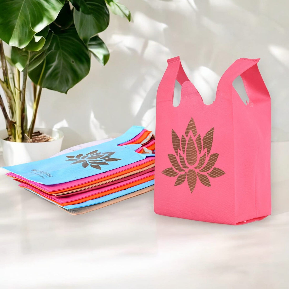 Lotus Print Return Non Woven Gifts Party Favor Bags Ecofriendly Reusable for Indian Wedding Housewarming Puja - LoveNspire