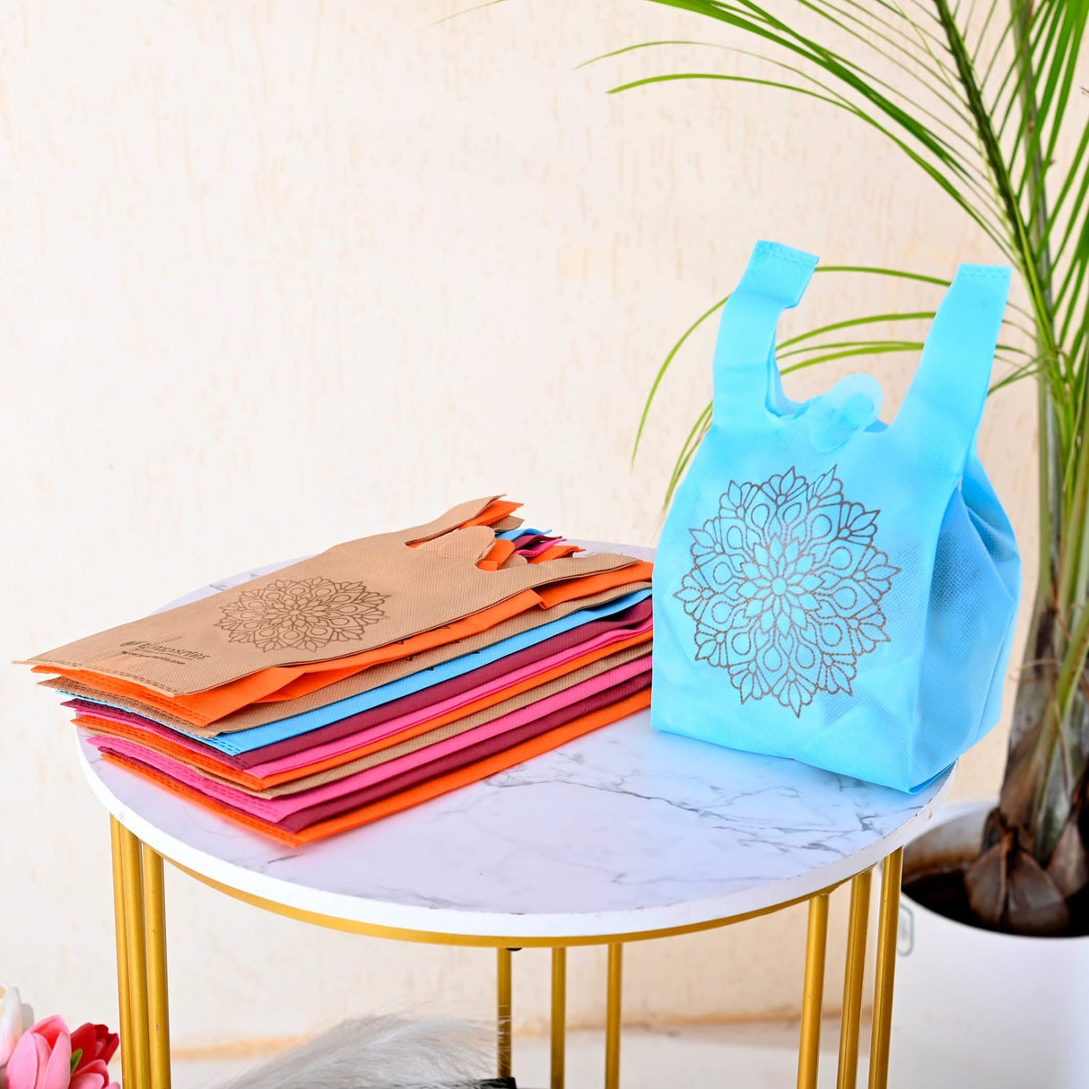 Mandala Print Return Non Woven Gifts Party Favor Bags Ecofriendly Reusable for Indian Wedding Housewarming Puja - LoveNspire