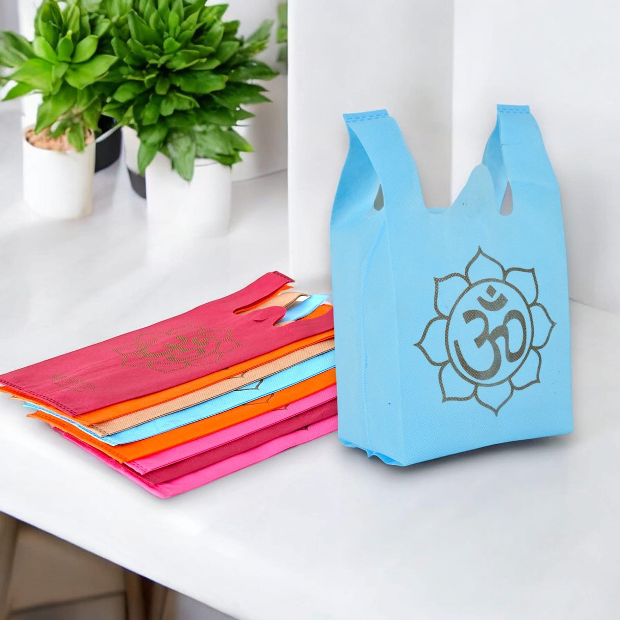 Om Print Return Non Woven Gifts Party Favor Bags Ecofriendly Reusable for Indian Wedding Housewarming Puja - LoveNspire