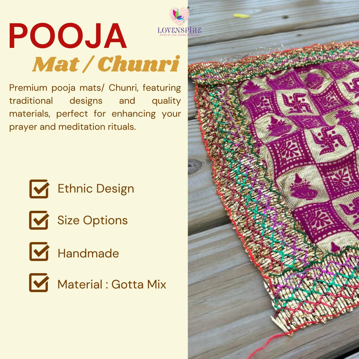 Cloth Pooja Mat Aasan Swastik Kalash Print Cloth for God Goddess Idol Puja Asan Mandir Temple Home Decor Base Chowki Asana Indian Festival Diwali Decoration Housewarming Gift Mata Ki Chunri - LoveNspire
