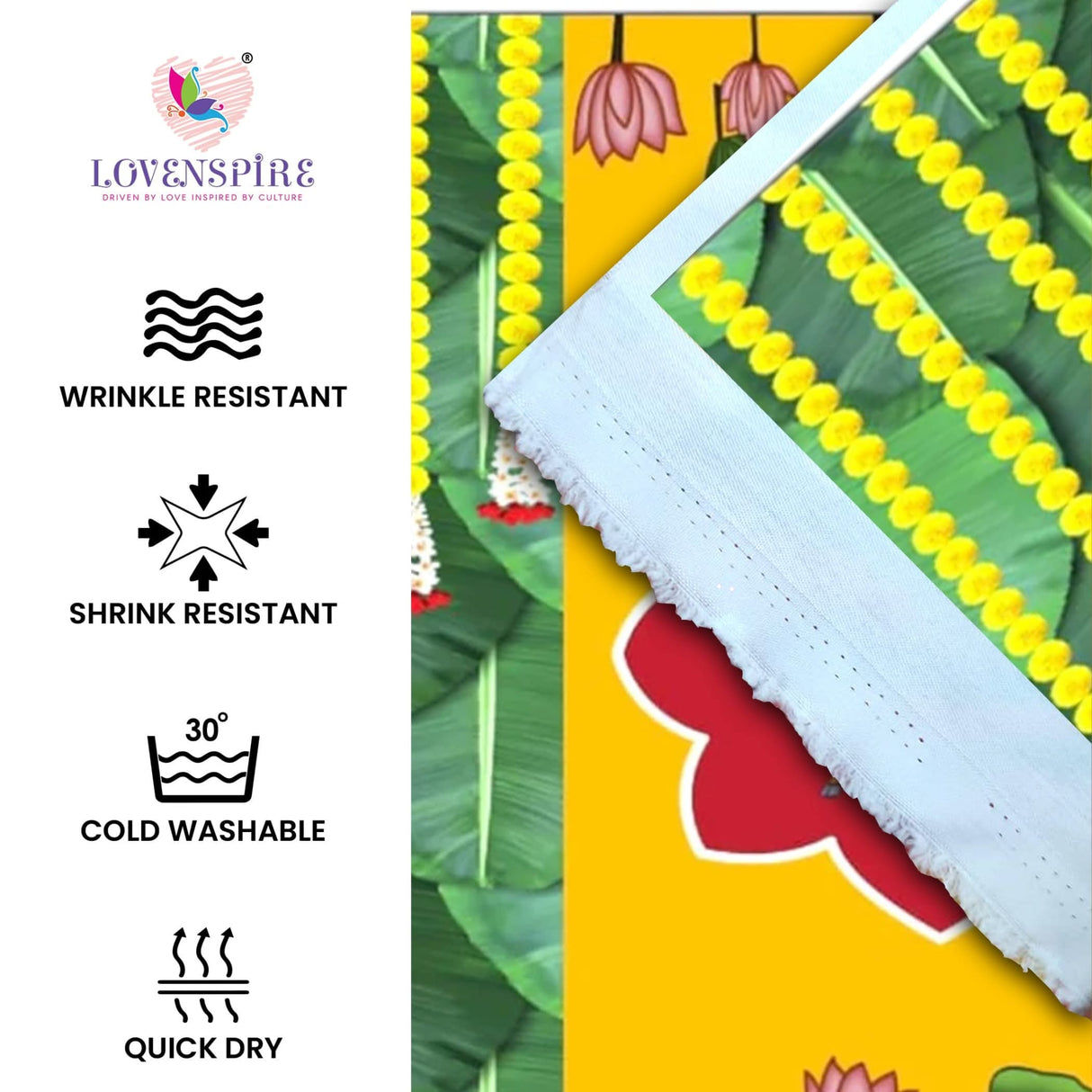 Cow Backdrop with Marigold Design Indian Traditional Cloth 5x8 Feet Backdrop Pooja Wall Decor Indian Wall Art Photo Decor Banner Indian Janmashtami Decor Decorative Pooja Cloth - LoveNspire