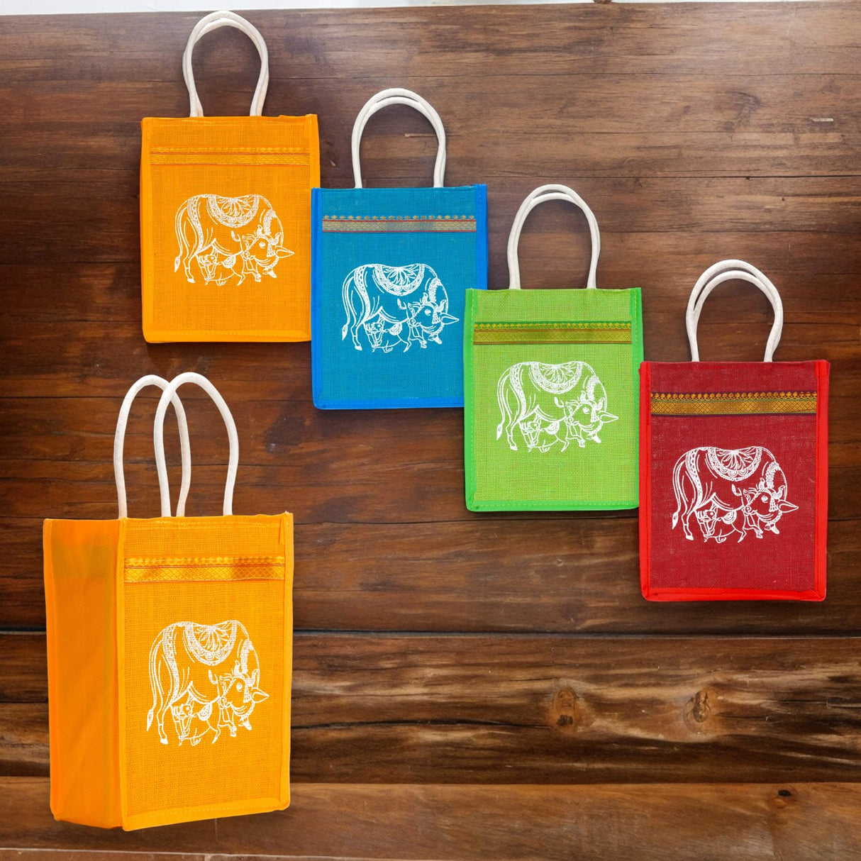 Cow Print Jute Bag Burlap Gift Bags Eco-friendly Reusable Tote Bag Indian Wedding Favor Puja Return Gifts - LoveNspire