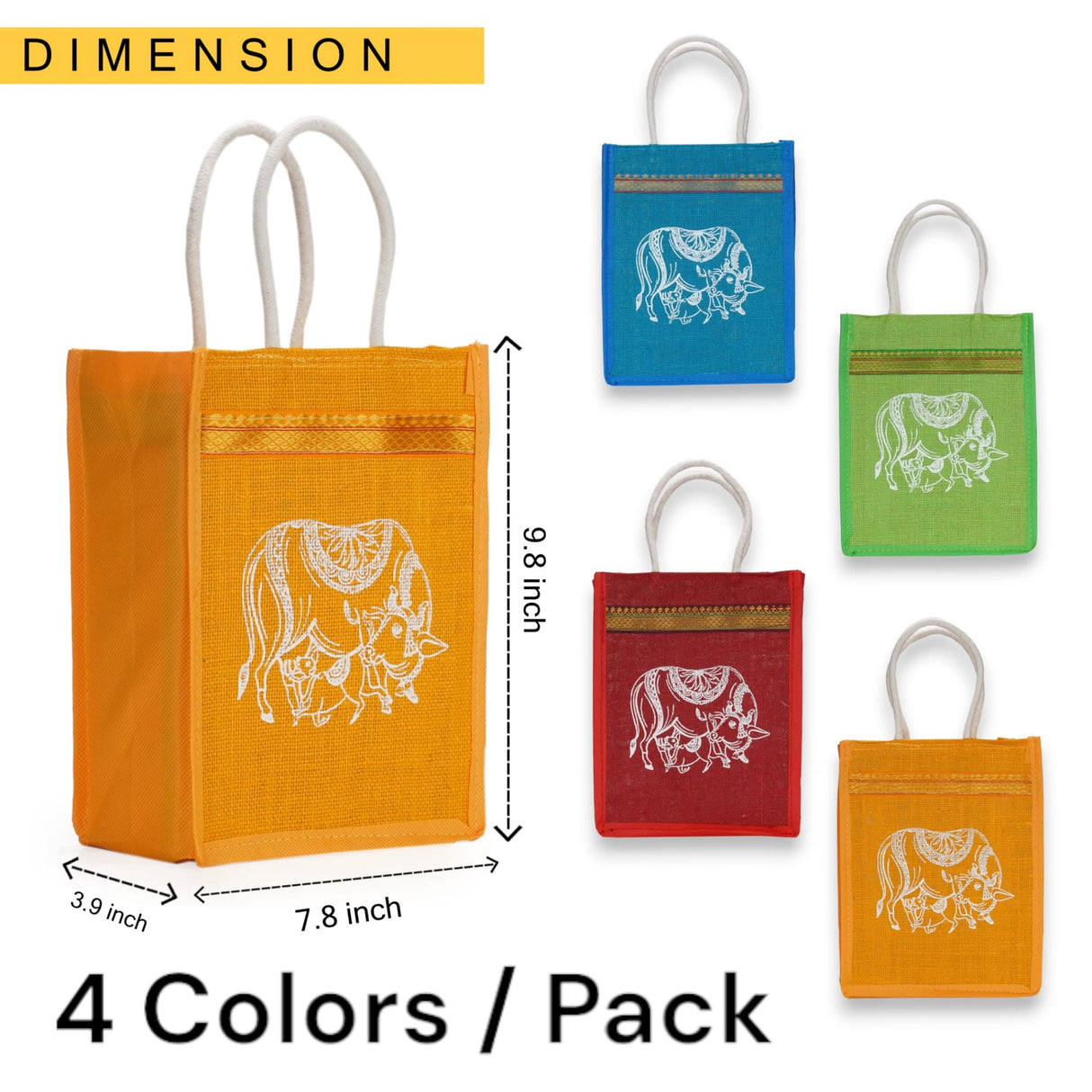 Cow Print Jute Bag Burlap Gift Bags Eco-friendly Reusable Tote Bag Indian Wedding Favor Puja Return Gifts - LoveNspire