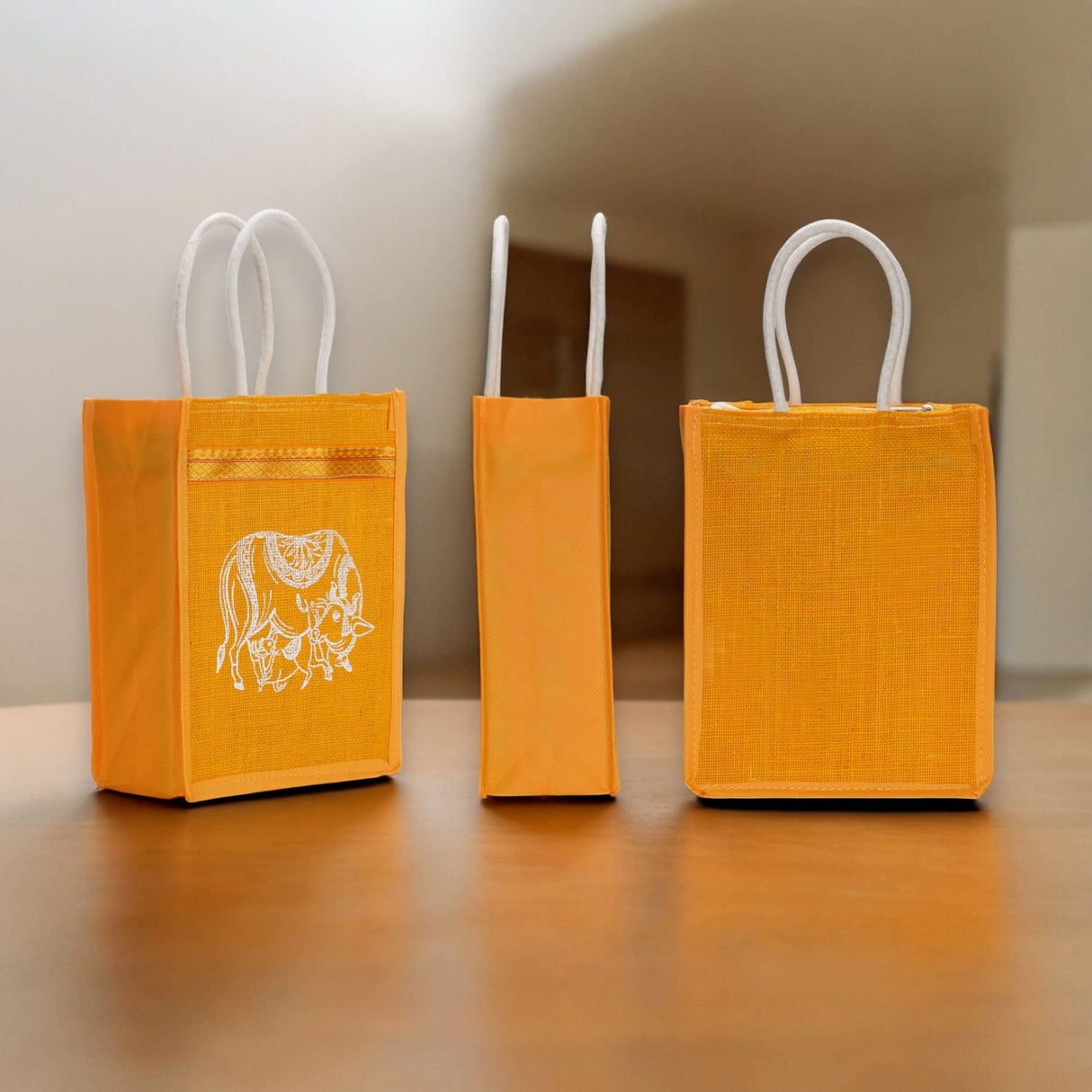 Cow Print Jute Bag Burlap Gift Bags Eco-friendly Reusable Tote Bag Indian Wedding Favor Puja Return Gifts - LoveNspire