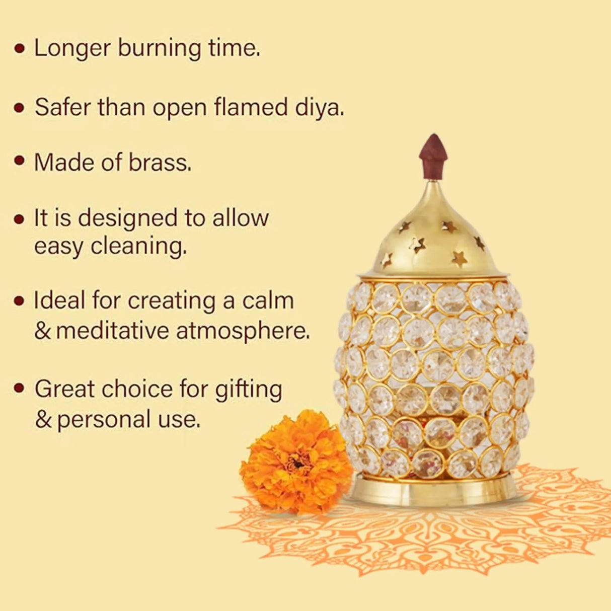 Crystal Jyoti Diya Lamp Akhand Oil Lamp Decorative Diwali Diyas for Puja Kuthu Vilakku Home Temple Decor Deepam Deepawali Decoration Lantern Tea Light Holder Housewarming Return Gift - LoveNspire