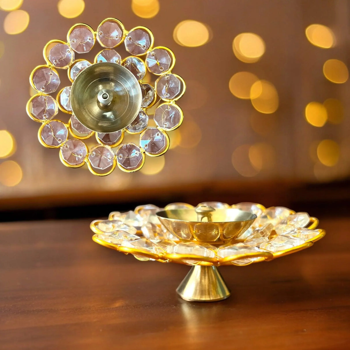 Brass Decorative Diya with Acrylic Glass Floral Design – Diwali Diyas for Puja, Kuthu Vilakku, Home Temple Decor, Deepam, Deepawali Decoration, Lantern, Housewarming Return Gift - LoveNspire