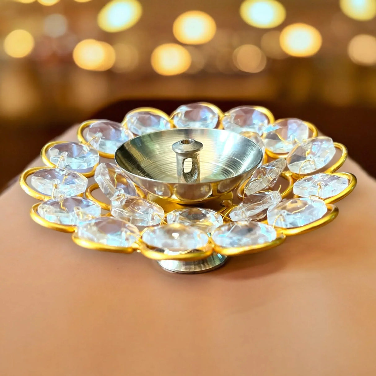 Brass Decorative Diya with Acrylic Glass Floral Design – Diwali Diyas for Puja, Kuthu Vilakku, Home Temple Decor, Deepam, Deepawali Decoration, Lantern, Housewarming Return Gift - LoveNspire