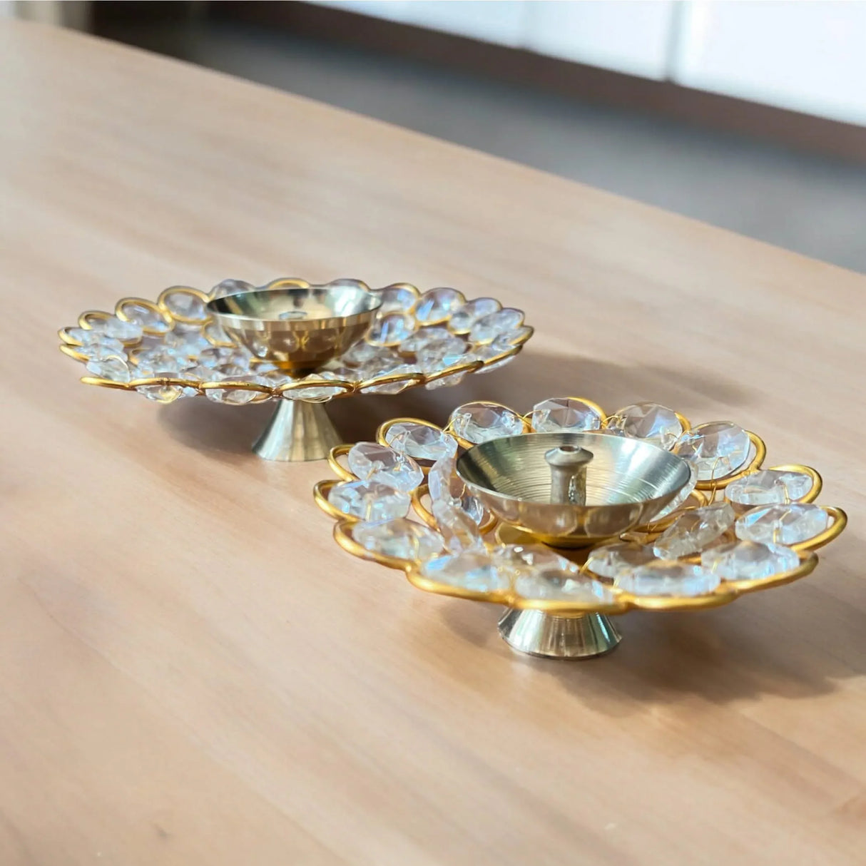 Brass Decorative Diya with Acrylic Glass Floral Design – Diwali Diyas for Puja, Kuthu Vilakku, Home Temple Decor, Deepam, Deepawali Decoration, Lantern, Housewarming Return Gift - LoveNspire