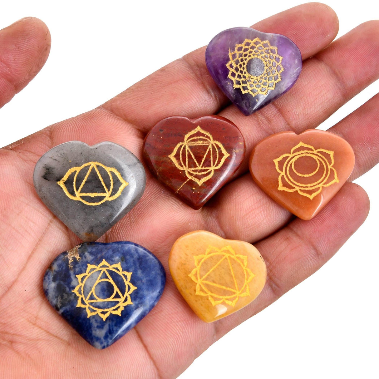 Crystal Reiki Stones with Engraved Symbols Healing Crystals Gemstone Amethyst 7 Chakra Tumbled Polished Palm Pocket Worry Stones - Chakra Balancing Kit for Meditation Yoga - LoveNspire