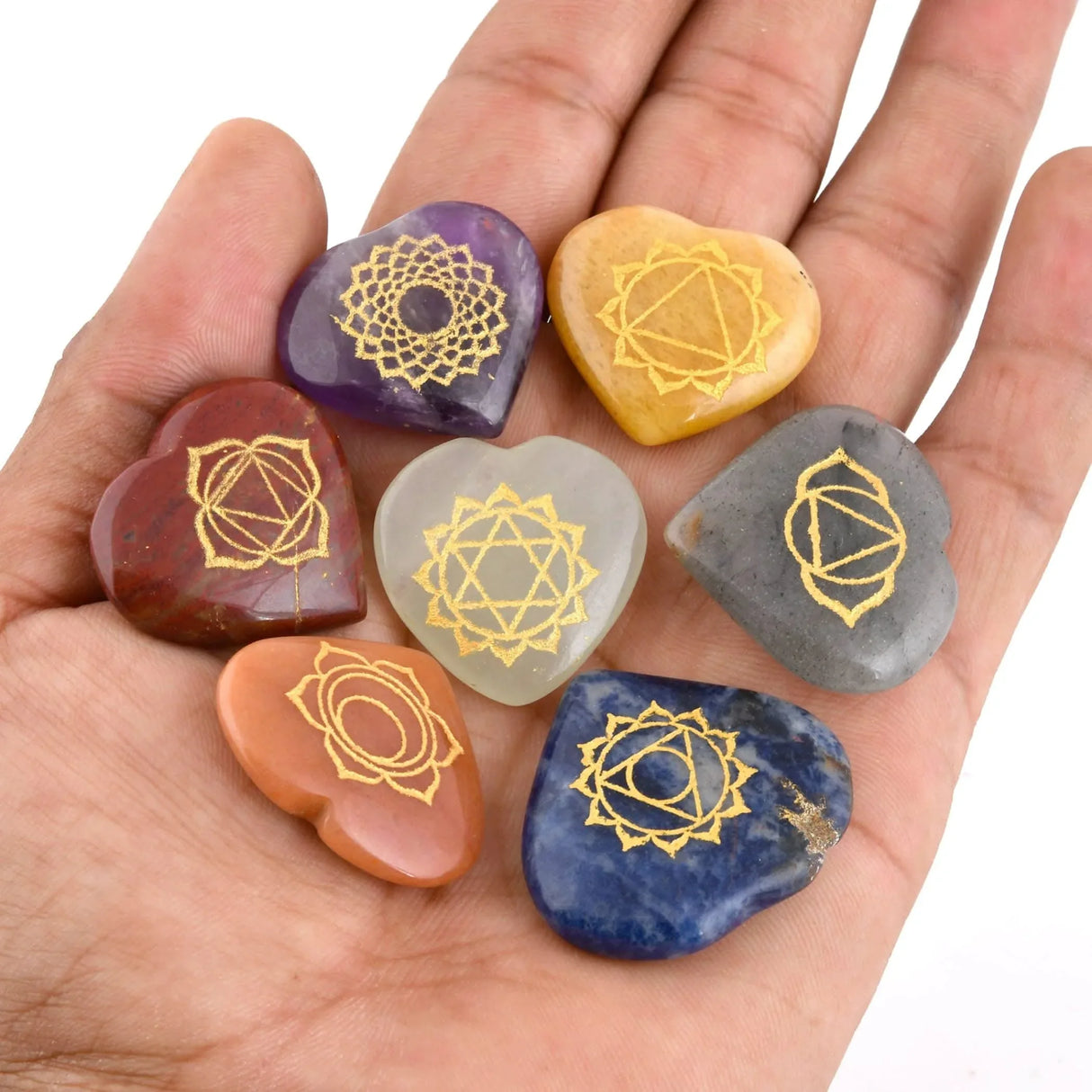 Crystal Reiki Stones with Engraved Symbols Healing Crystals Gemstone Amethyst 7 Chakra Tumbled Polished Palm Pocket Worry Stones - Chakra Balancing Kit for Meditation Yoga - LoveNspire