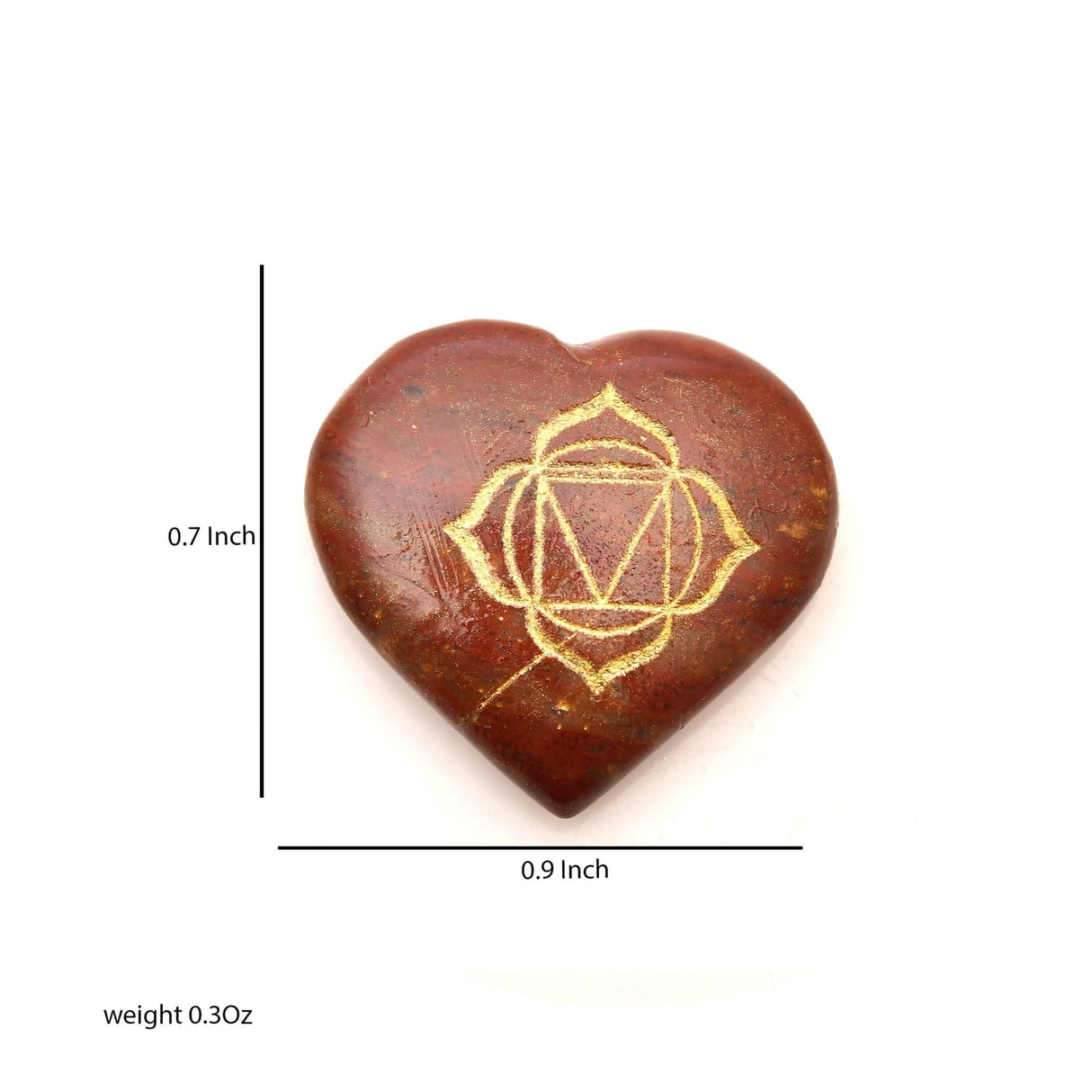 Heart-shaped red gemstone with golden chakra symbol for healing and meditation practice