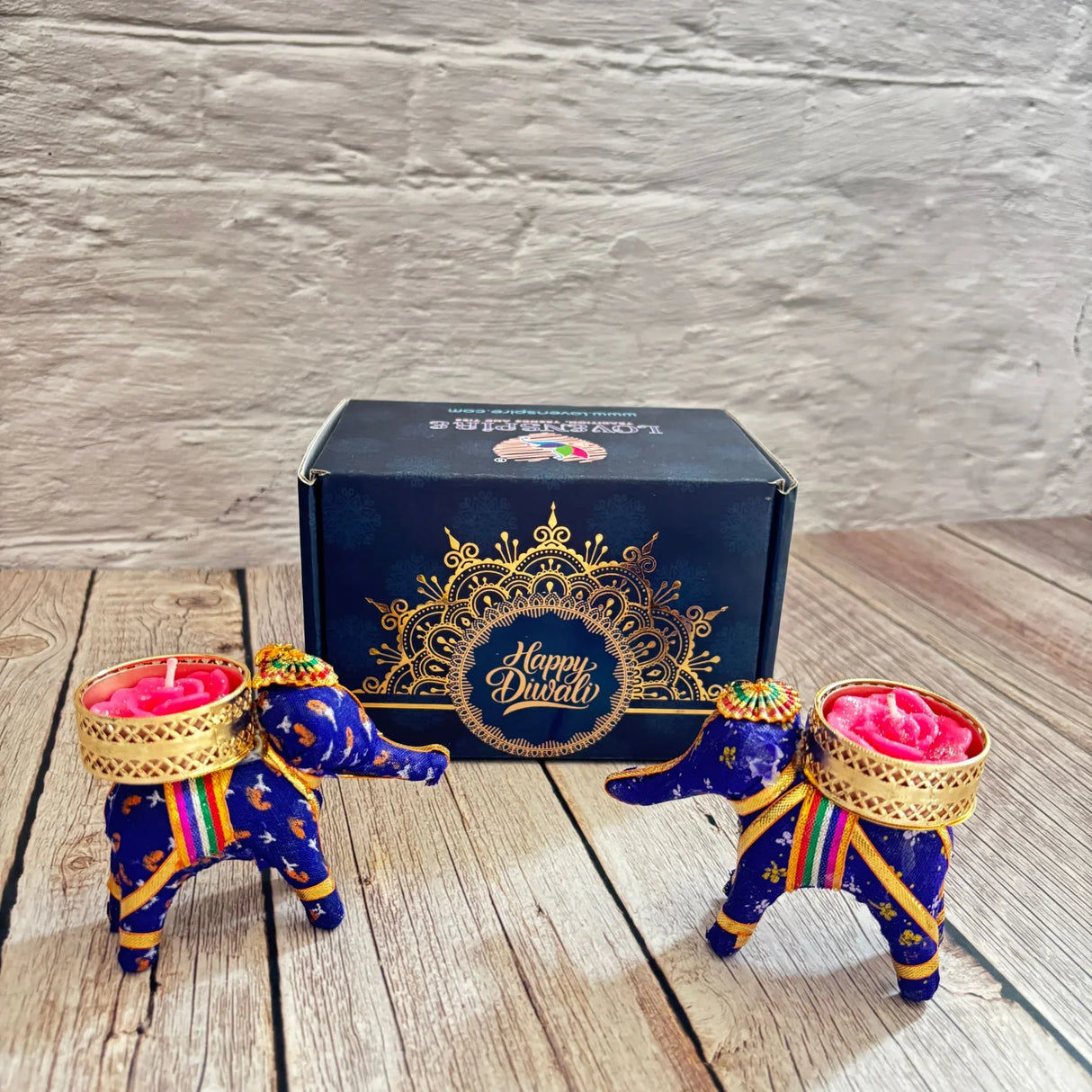 Diwali Gift Hamper Elephant Candle Holder Happy Diwali Stickers Custom Gifts Boxes Handmade Indian Festival Deepawali Hamper for Employees Home Office Friends Family - Return Gift Items - LoveNspire