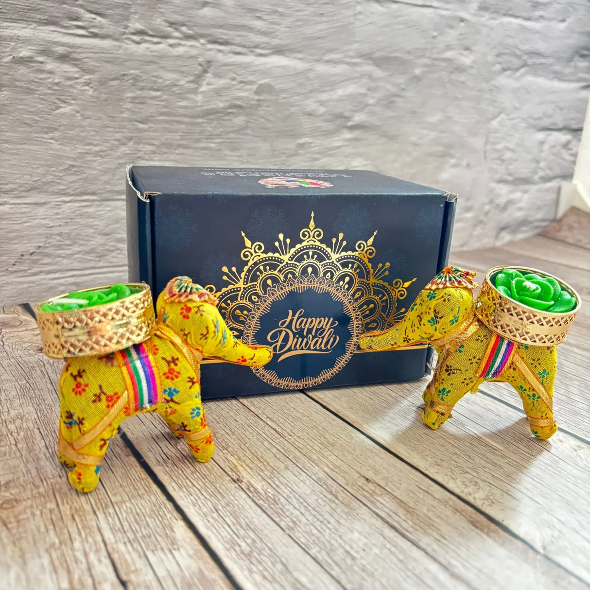 Diwali Gift Hamper Elephant Candle Holder Happy Diwali Stickers Custom Gifts Boxes Handmade Indian Festival Deepawali Hamper for Employees Home Office Friends Family - Return Gift Items - LoveNspire