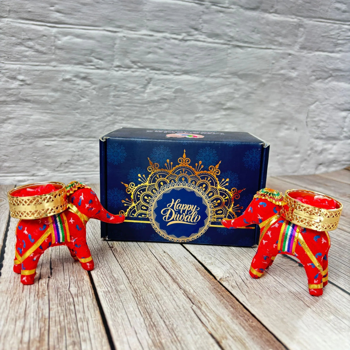 Diwali Gift Hamper Elephant Candle Holder Happy Diwali Stickers Custom Gifts Boxes Handmade Indian Festival Deepawali Hamper for Employees Home Office Friends Family - Return Gift Items - LoveNspire