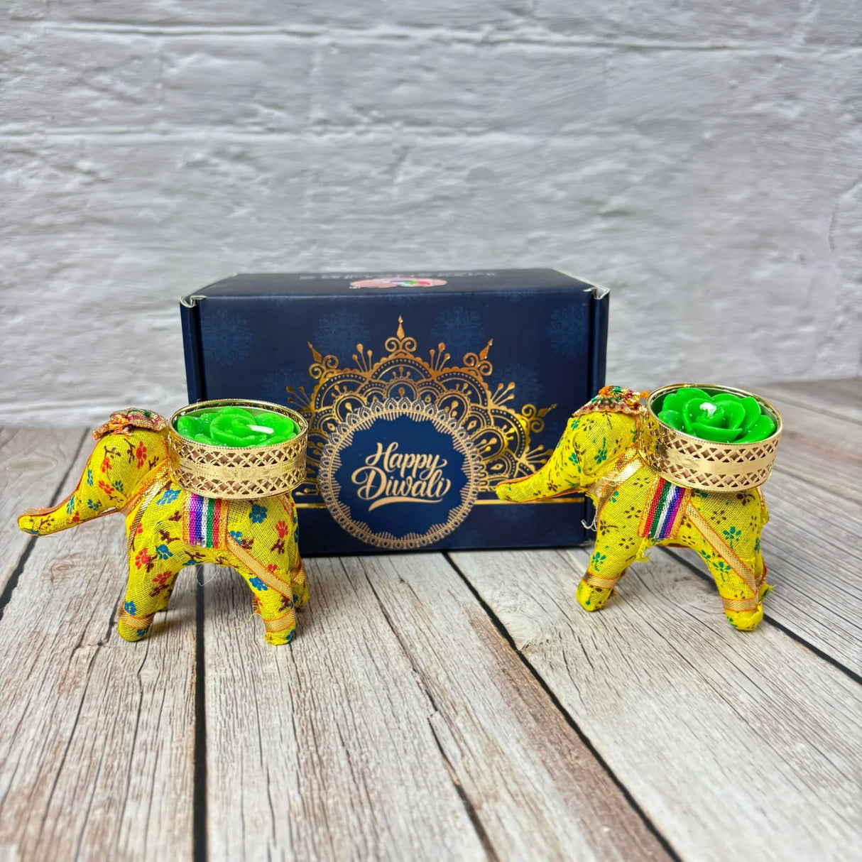 Diwali Gift Hamper Elephant Candle Holder Happy Diwali Stickers Custom Gifts Boxes Handmade Indian Festival Deepawali Hamper for Employees Home Office Friends Family - Return Gift Items - LoveNspire