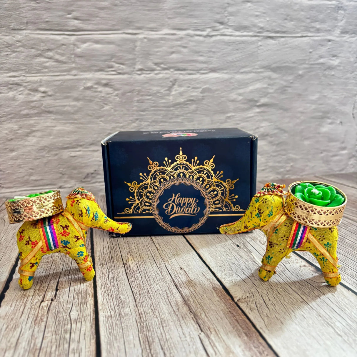 Diwali Gift Hamper Elephant Candle Holder Happy Diwali Stickers Custom Gifts Boxes Handmade Indian Festival Deepawali Hamper for Employees Home Office Friends Family - Return Gift Items - LoveNspire