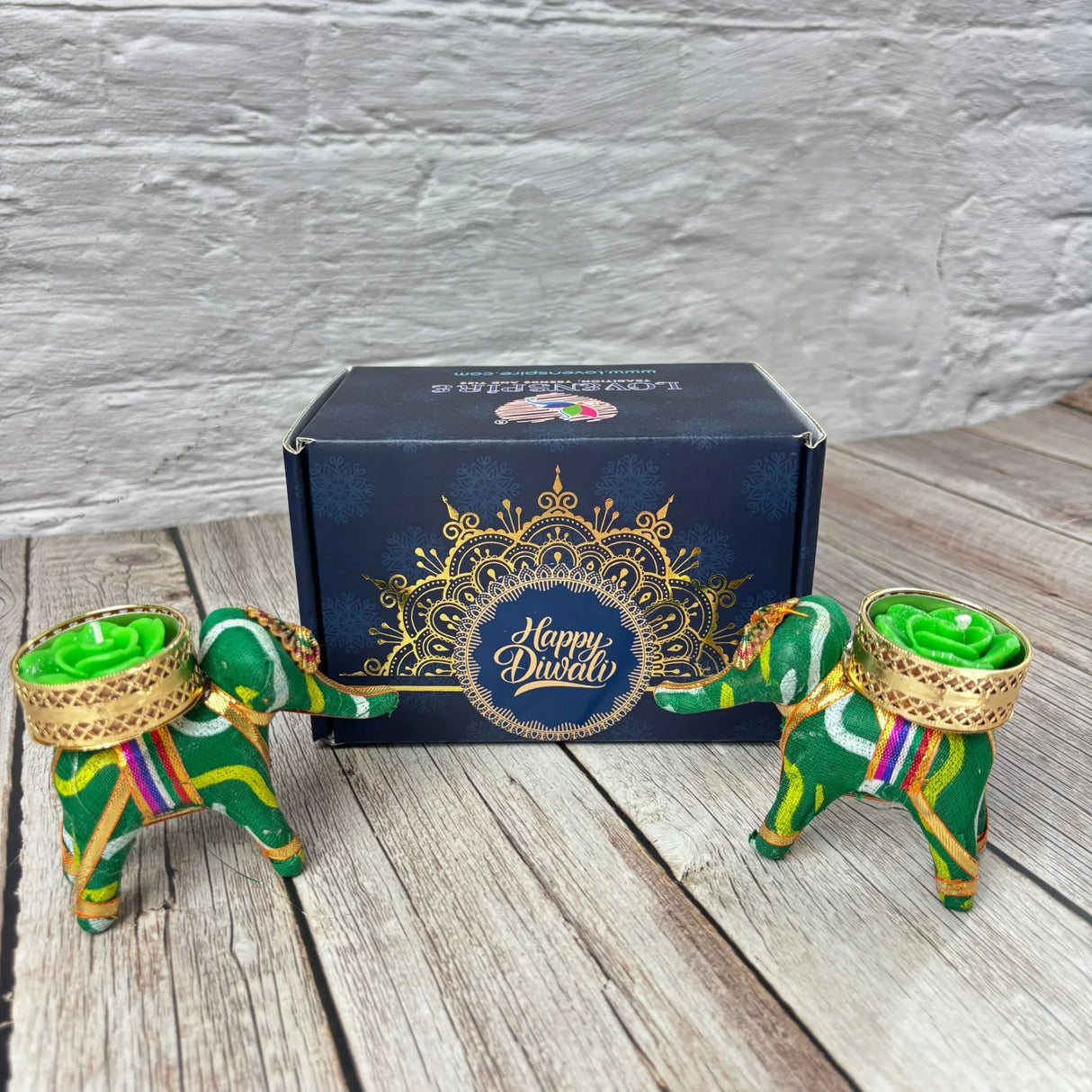 Diwali Gift Hamper Elephant Candle Holder Happy Diwali Stickers Custom Gifts Boxes Handmade Indian Festival Deepawali Hamper for Employees Home Office Friends Family - Return Gift Items - LoveNspire