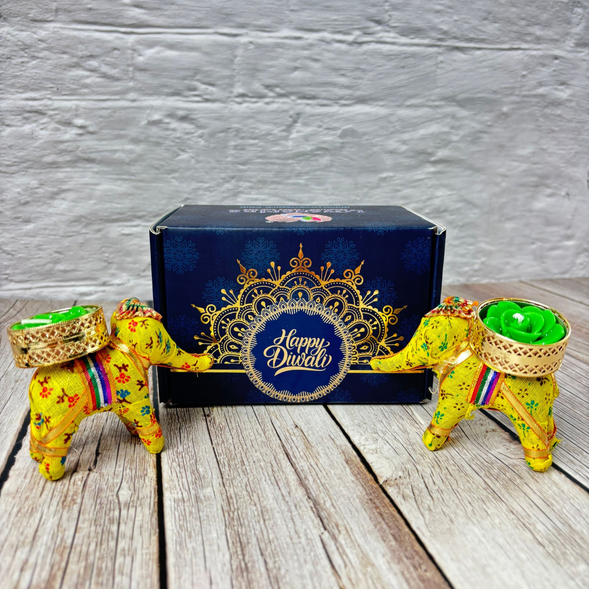 Diwali Gift Hamper Elephant Candle Holder Happy Diwali Stickers Custom Gifts Boxes Handmade Indian Festival Deepawali Hamper for Employees Home Office Friends Family - Return Gift Items - LoveNspire