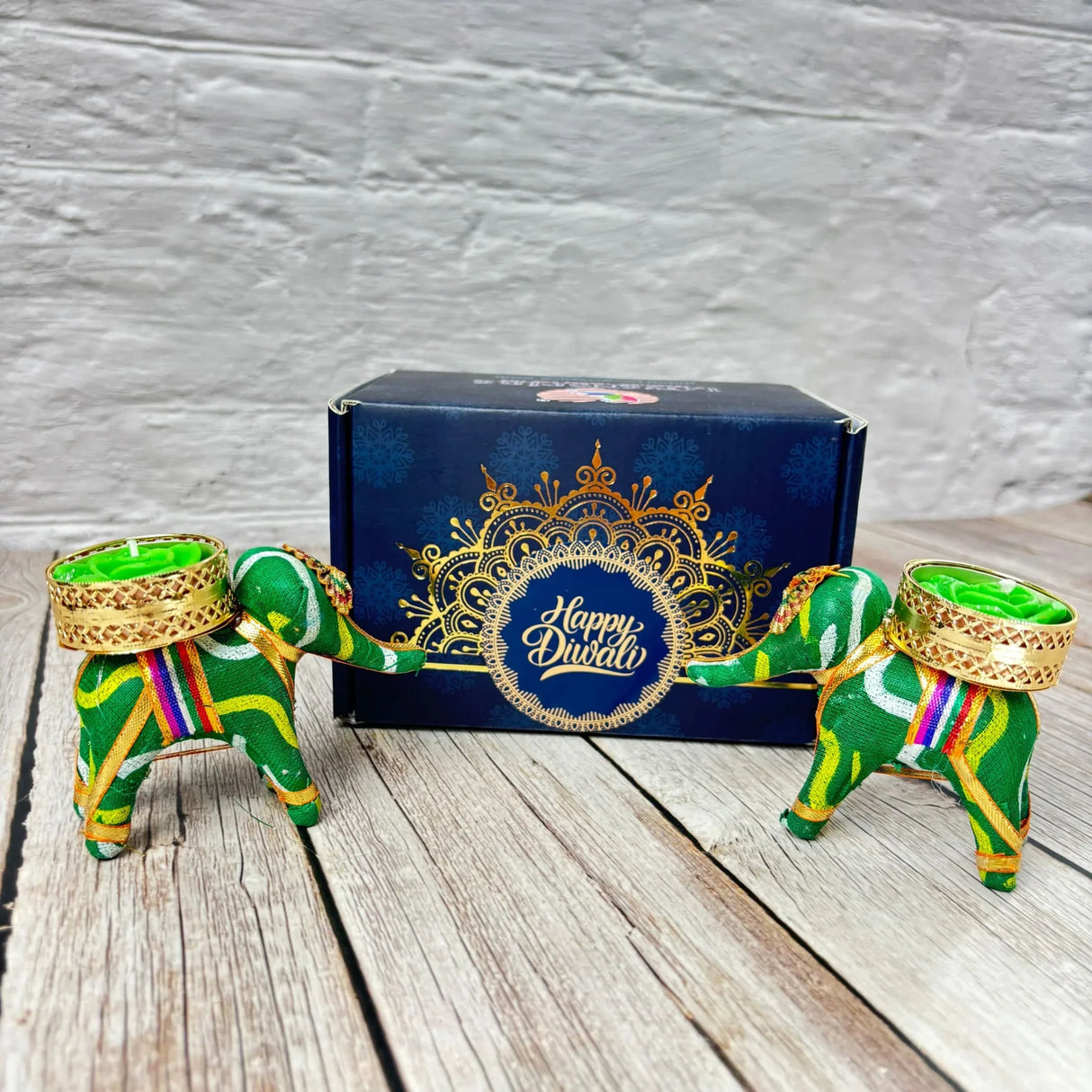 Diwali Gift Hamper Elephant Candle Holder Happy Diwali Stickers Custom Gifts Boxes Handmade Indian Festival Deepawali Hamper for Employees Home Office Friends Family - Return Gift Items - LoveNspire