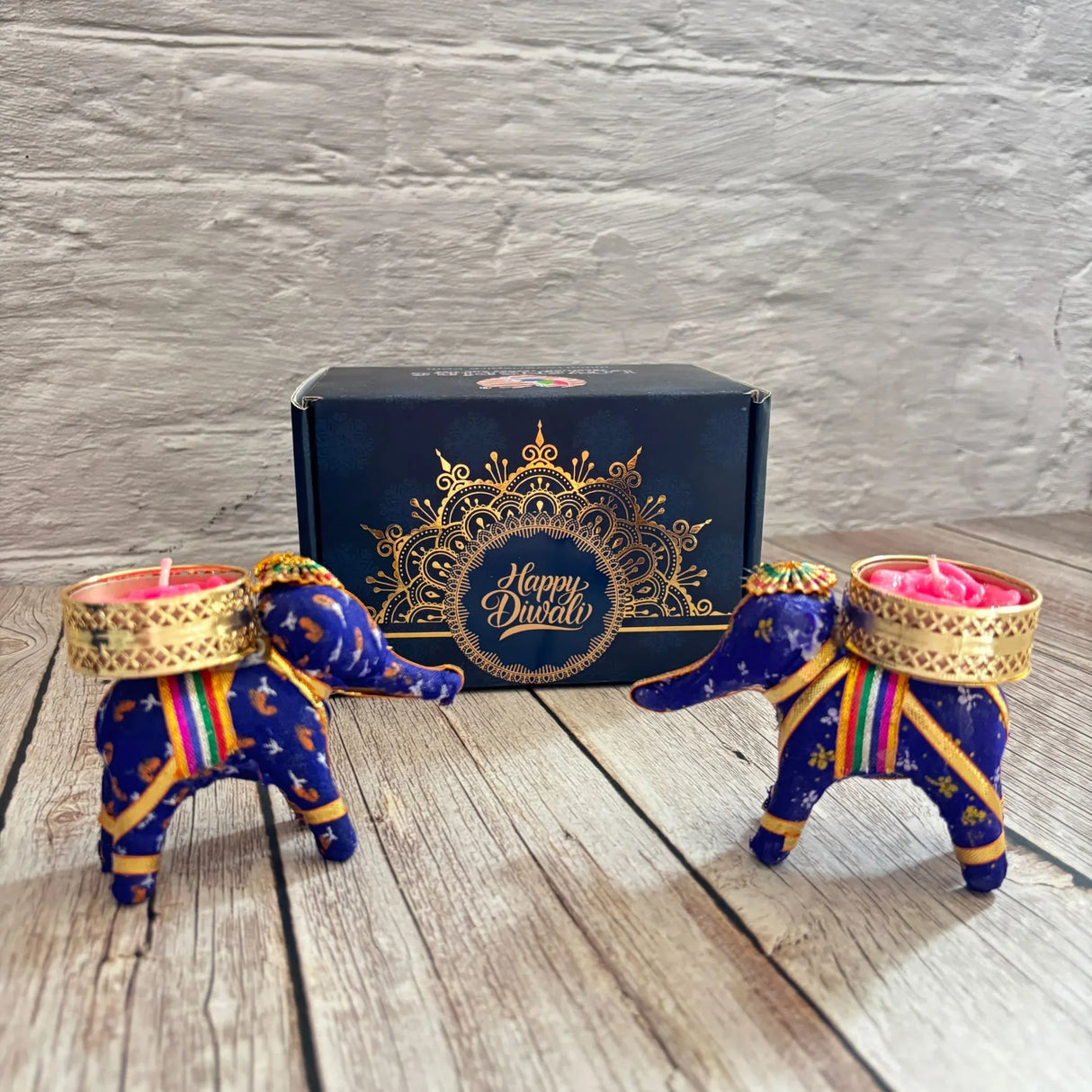 Diwali Gift Hamper Elephant Candle Holder Happy Diwali Stickers Custom Gifts Boxes Handmade Indian Festival Deepawali Hamper for Employees Home Office Friends Family - Return Gift Items - LoveNspire