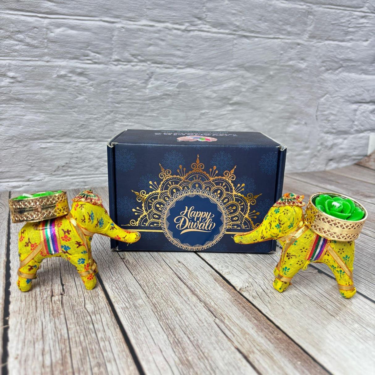 Diwali Gift Hamper Elephant Candle Holder Happy Diwali Stickers Custom Gifts Boxes Handmade Indian Festival Deepawali Hamper for Employees Home Office Friends Family - Return Gift Items - LoveNspire