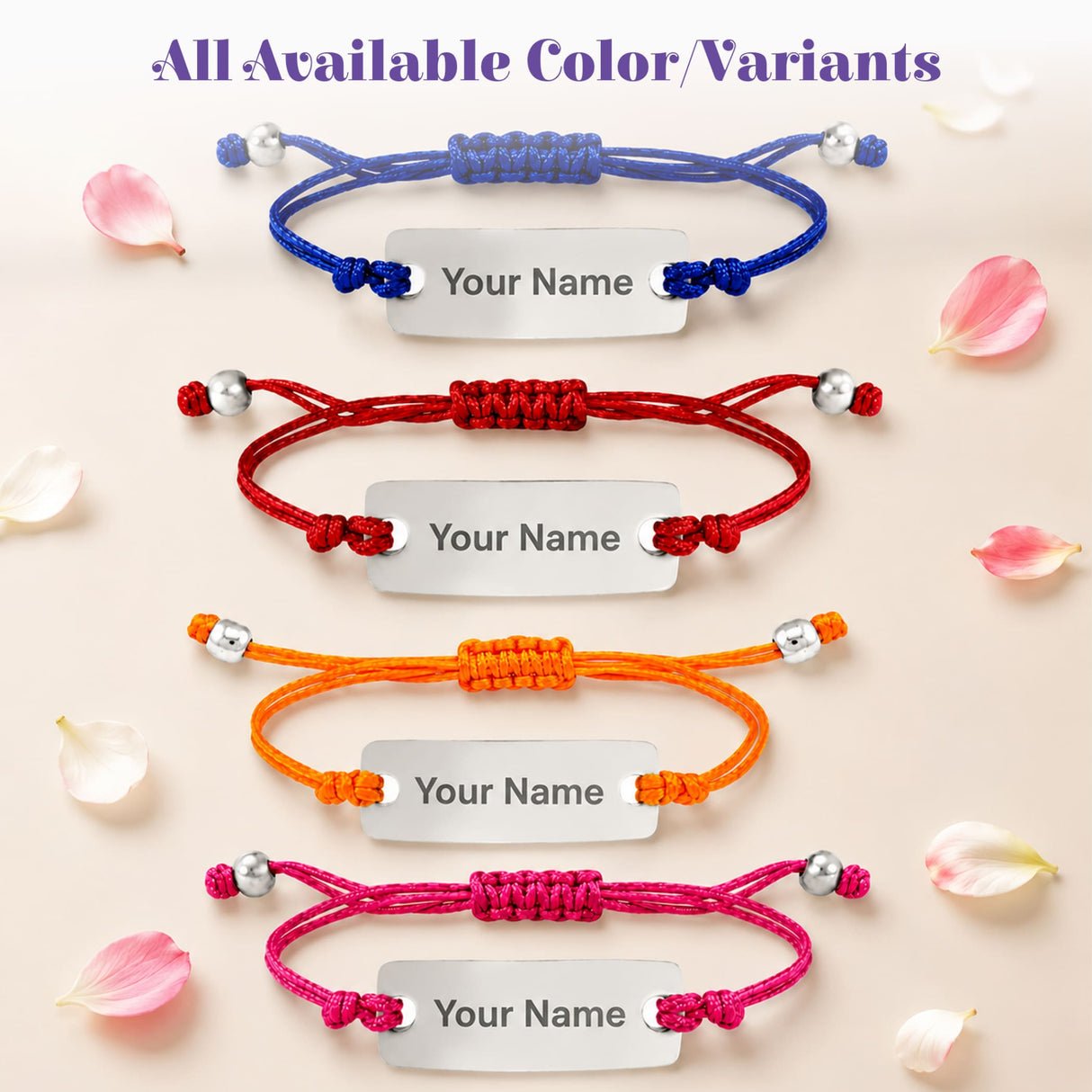 Personalized stainless steel name rakhi bracelets with vibrant braided cords and silver-toned tags for brother and bhabhi gift