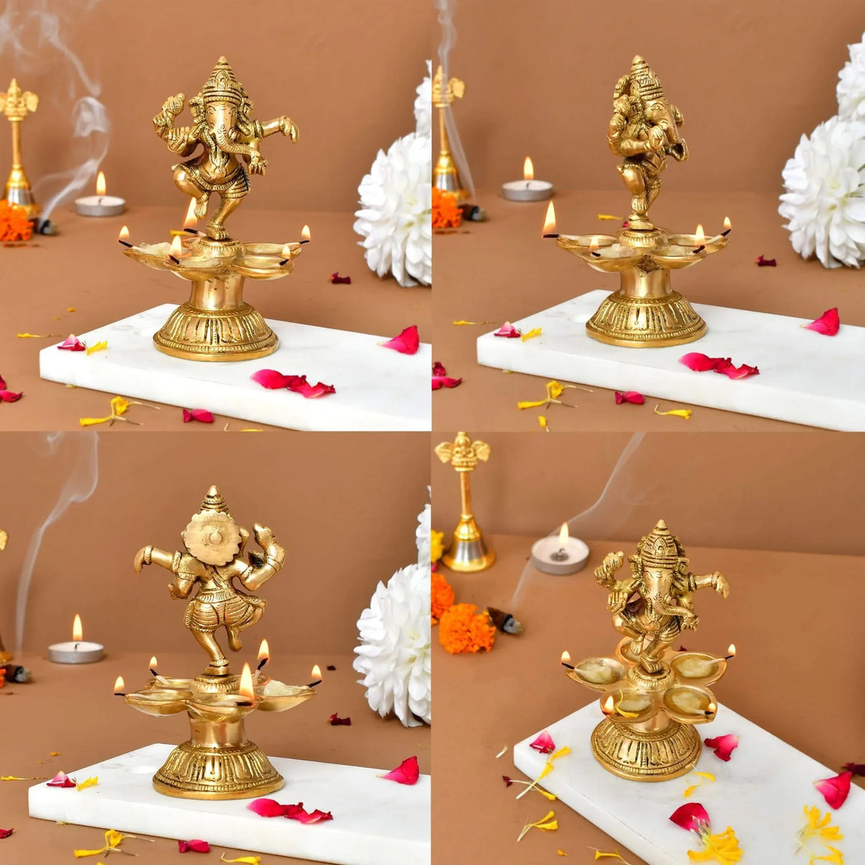 Dancing Ganesha Solid Brass Diya Deepam Vilakku Samai Oil Lamp with Base Home Pooja Room Diwali Decorations Mandir Temple Ganesha Akhand Diya Hindu Puja Religious Deepawali Return Gift - LoveNspire